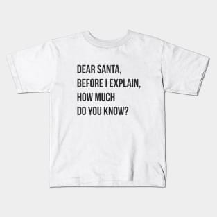 DEAR SANTA BEFORE I EXPLAIN HOW MUCH DO YOU KNOW Kids T-Shirt